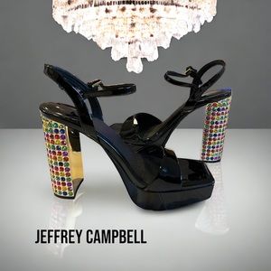 JEFFREY CAMPBELL BLACK SHOES ANKLE STRAP PLATFORM HEELS 6